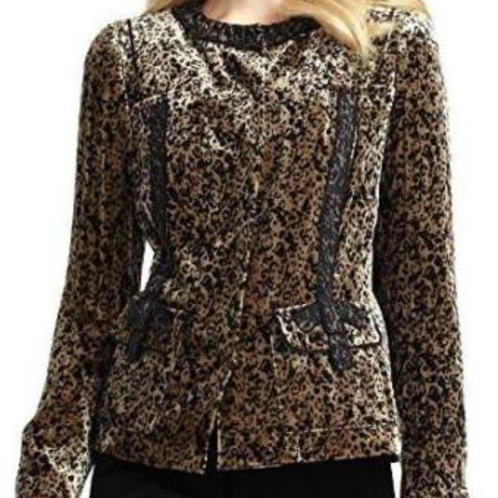 Elie Tahari Dakota Leopard Velvet Jacket Sz L